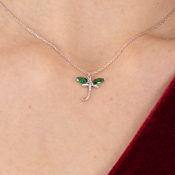 Dragonfly Necklace, Good Luck Necklace, 925 Sterling Silver Zircon Stone Dragonfly Necklace, Personalized Gift for Girls, Mother's day gift