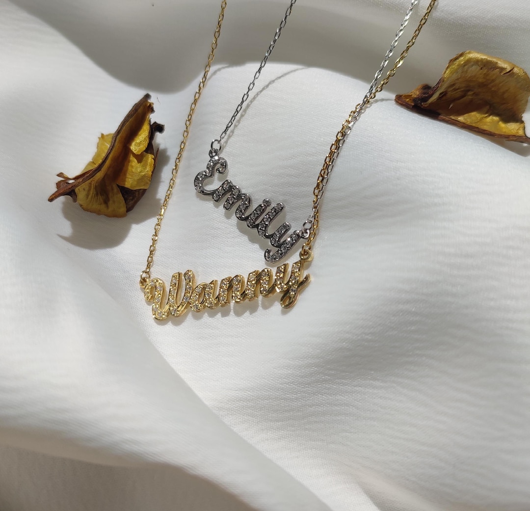 Pave Cubic Zirconia Name Necklace: Sterling Silver or 14k Gold - Etsy