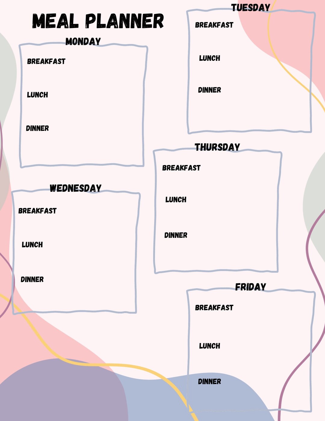 Weekly Meal Planner Instant Download - Etsy