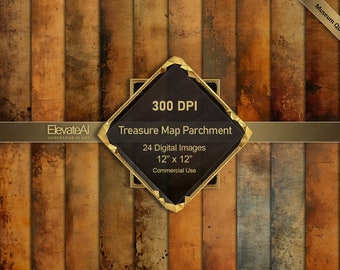 Vintage Treasure Map Texture Backgrounds: 24 Digital Papers (Commercial Use)