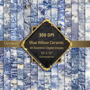 Printable Seamless Blue Willow Ceramic Digital Ceramic Textures 40 Digital Tileable Textures Scrapbook Backgrounds Commercial Use