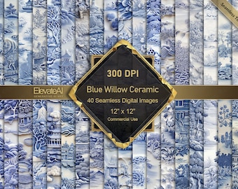 Printable Seamless Blue Willow Ceramic Digital Ceramic Textures 40 Digital Tileable Textures Scrapbook Backgrounds Commercial Use