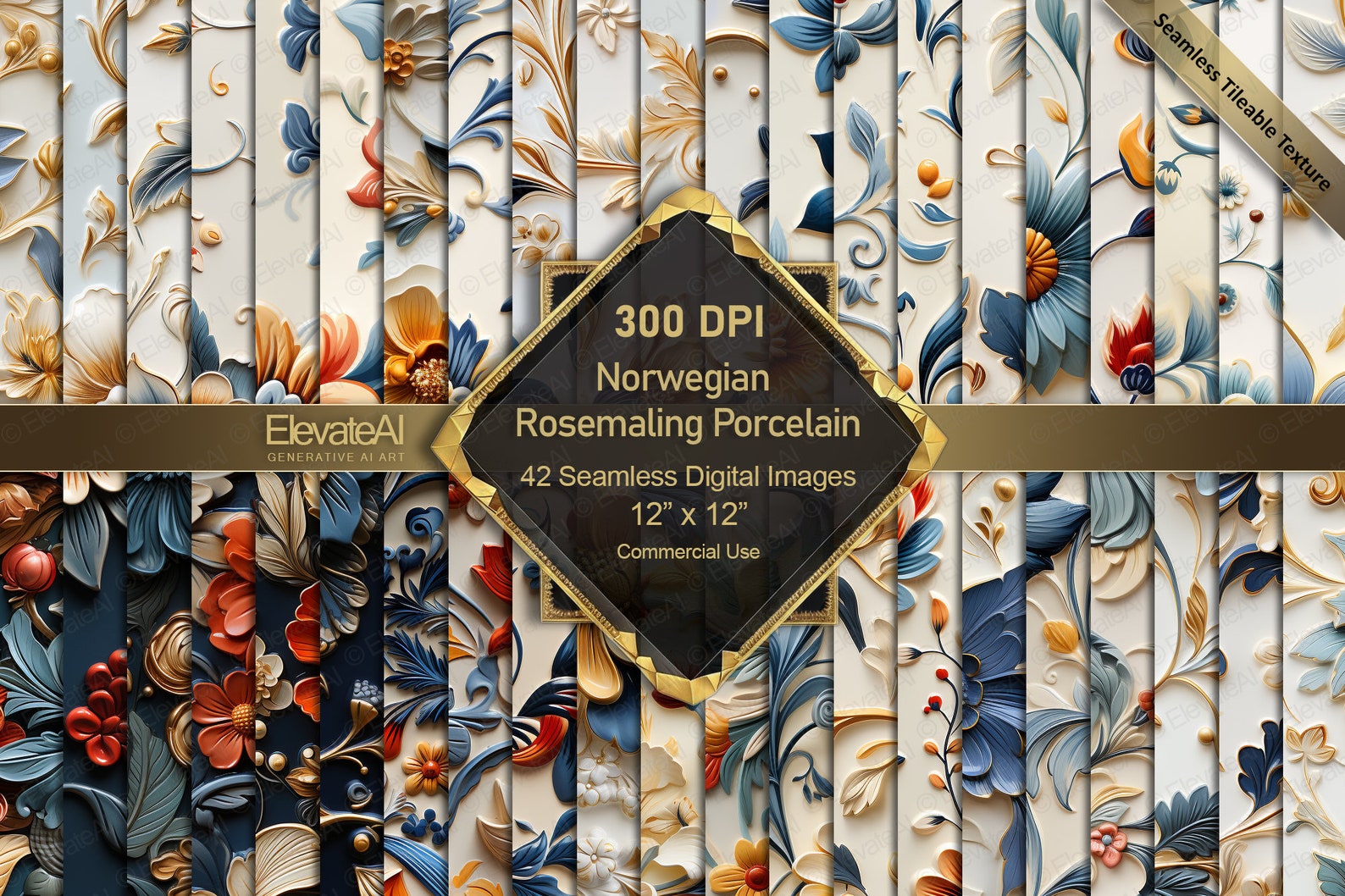 Ncl Background Pattern Printable Seamless Norwegian Rosemaling Porcelain Digital Ceramic ...
