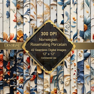 Druckbare Nahtlose Norwegische Rosemaling Porzellan Digitale Keramik Texturen 42 Digitale Kachelbare Texturen Scrapbook Hintergründe Kommerzielle Nutzung
