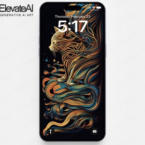 Modern Boho Cats iPhone Wallpaper For iPhones 14 Pro Max High Resolution Natural Earthy Smartphone Wallpaper For Cell Phone Background