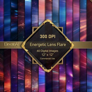 Printable Energetic Lens Flare Textures 40 Digital Vibrant Lens Flare Artistic Textures Scrapbook Backgrounds Commercial Use