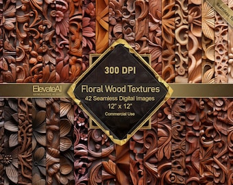 Textures de bois florales | 42 arrière-plans mosaïques (téléchargement numérique)