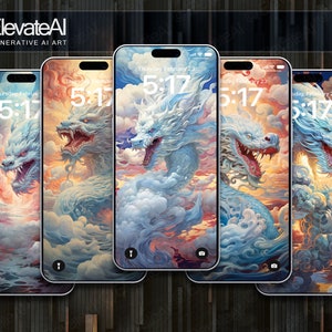 5 Smartphone Cloud Dragon Wallpapers Vibrant Designs High-Quality Digital Art Unique Home Screen Lock Screen Backgrounds Instant Download