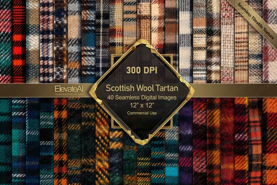 Scottish Wool Tartan Textures, 40 Seamless Plaid Backgrounds (Digital Download)