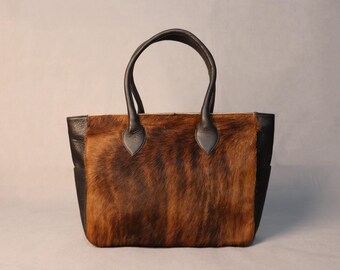 Large Cowhide Tote Bag - Real Cowhide Tote Shoulder Bag - Carryall Western Cowhide Purse Bag - Brown Cowhide Tote Handbag - Gift for Her