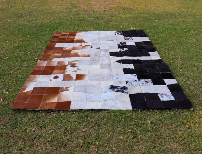 Add rustic elegance with our Cowhide Patchwork Runner. Unique Patchwork Cowhide Rug Decor, Handmade in Custom Size. Perfect Cowhide Area Rug for Living Room & beautiful Home Decor Rugs. Natural, durable statement piece.