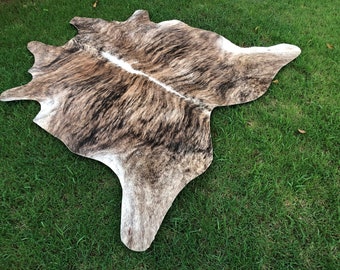 Alfombras especiales de piel de vaca de 120 cm x 120 cm - Alfombras para dormitorio - Alfombras de piel de vaca marrón, blanca y negra - Pelo natural sobre piel - Alfombra de cuero