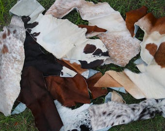 Cowhide Scrap Pieces - 1 Kg Bag of Cowhide Scrap Material - Hair On Hide Offcut Pieces for Arts and Crafts - Mixed in Color - Variable Sizes