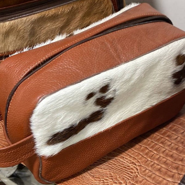 Personalized Toiletry Bag for Mens - Womens , Cowhide dopp kit for cosmetic , Small leather toiletry Bags
