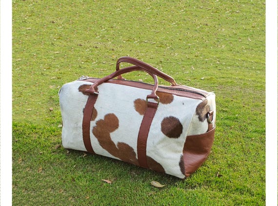 Cowhide Travel Bag for men, Cowhide Duffle Bag Gym Duffle bag Workout- Carry on Overnight Bag - weekender bag Women - Hospital bag for Mommy