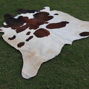 Cowhide Rug Brown White, Brazilian Cow Skin Rug, Exclusive Leather Rug for Upholstery, Living Room Area Rug, Soft Carpet Rug for Home Decor