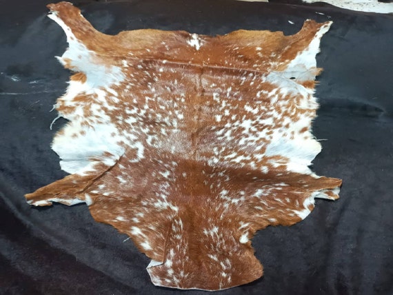 Real Goat Skin Rug - Brown and White Genuine Goat Hide - Natural Hair-On Rug - Authentic Goat Fur Throw Rug - Western Home Decor