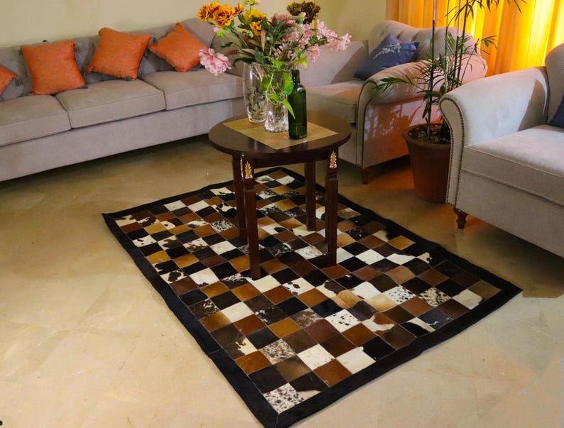 Add rustic elegance with our Cowhide Patchwork Runner. Unique Patchwork Cowhide Rug Decor, Handmade in Custom Size. Perfect Cowhide Area Rug for Living Room & beautiful Home Decor Rugs. Natural, durable statement piece.
