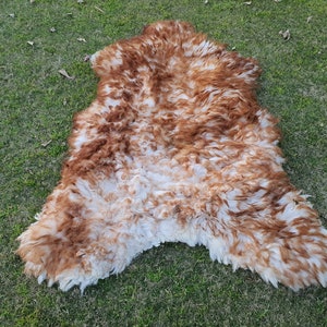 Sheepskin Rug Brown and White - Beige Icelandic Lamb Skin Rug - Wool Sheep Skin Area Rug - Decorative Rug - Thrown Rug - Gift for Christmas