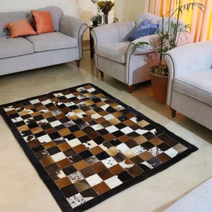 Add rustic elegance with our Cowhide Patchwork Runner. Unique Patchwork Cowhide Rug Decor, Handmade in Custom Size. Perfect Cowhide Area Rug for Living Room & beautiful Home Decor Rugs. Natural, durable statement piece.