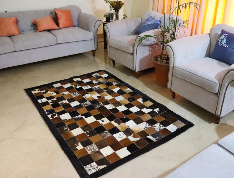 Add rustic elegance with our Cowhide Patchwork Runner. Unique Patchwork Cowhide Rug Decor, Handmade in Custom Size. Perfect Cowhide Area Rug for Living Room & beautiful Home Decor Rugs. Natural, durable statement piece.