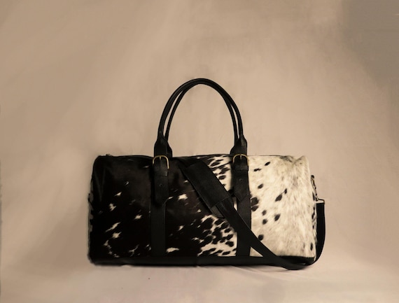 Personalized Large Cowhide Duffel Bag-Unisex Shoulder Duffel Bag-Real Cowhide Travel Duffell Bag-Handmade Hair-On Leather Bag -Ideal Gift