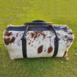 Genuine Cowhide Leather Weekend Travel Duffel Bag- Large Cowhide Leather Duffel Bag- Hair On Overnight Shoulder Duffel Bag- Ideal Gift