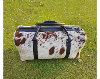 Genuine Cowhide Leather Weekend Travel Duffel Bag- Large Cowhide Leather Duffel Bag- Hair On Overnight Shoulder Duffel Bag- Ideal Gift