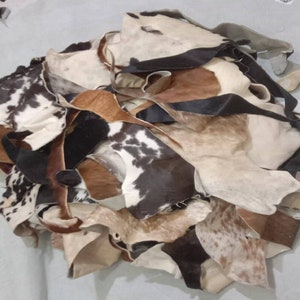 Souluxry Real Cowhide Pieces,Cowhide Scraps,Cowhide Scrap Pieces,15 Pieces Hair-On Cowhide Leather Scraps in Mixed Colors and Sizes - Approx. 8 x 8