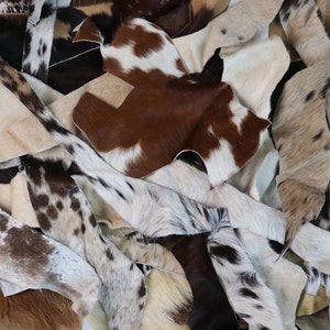 Retales de piel de vaca, Material de proyectos de tapicería de piel de vaca, Colores aleatorios mezclados, Material de desecho de piel de vaca para manualidades, 1 kg por pedido