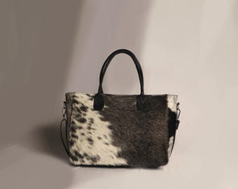 Large Cowhide Tote Bag - Cowhide Leather Tote Shoulder Bag - Handmade Western Cowhide Purse - Cowhide Tote Handbag - Ideal Gift for Her