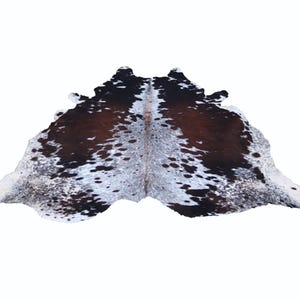 Genuine Tricolor Cowhide-Rare Brown White and Black Cow Skin for Home Decor-Brazillian Floor Area Rug for Living Room-Western Cowhide Decor