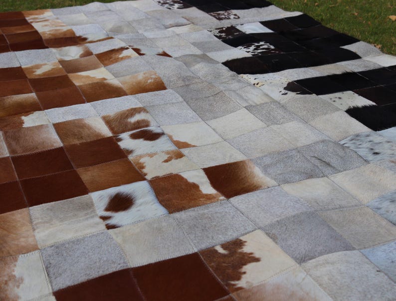 Add rustic elegance with our Cowhide Patchwork Runner. Unique Patchwork Cowhide Rug Decor, Handmade in Custom Size. Perfect Cowhide Area Rug for Living Room & beautiful Home Decor Rugs. Natural, durable statement piece.