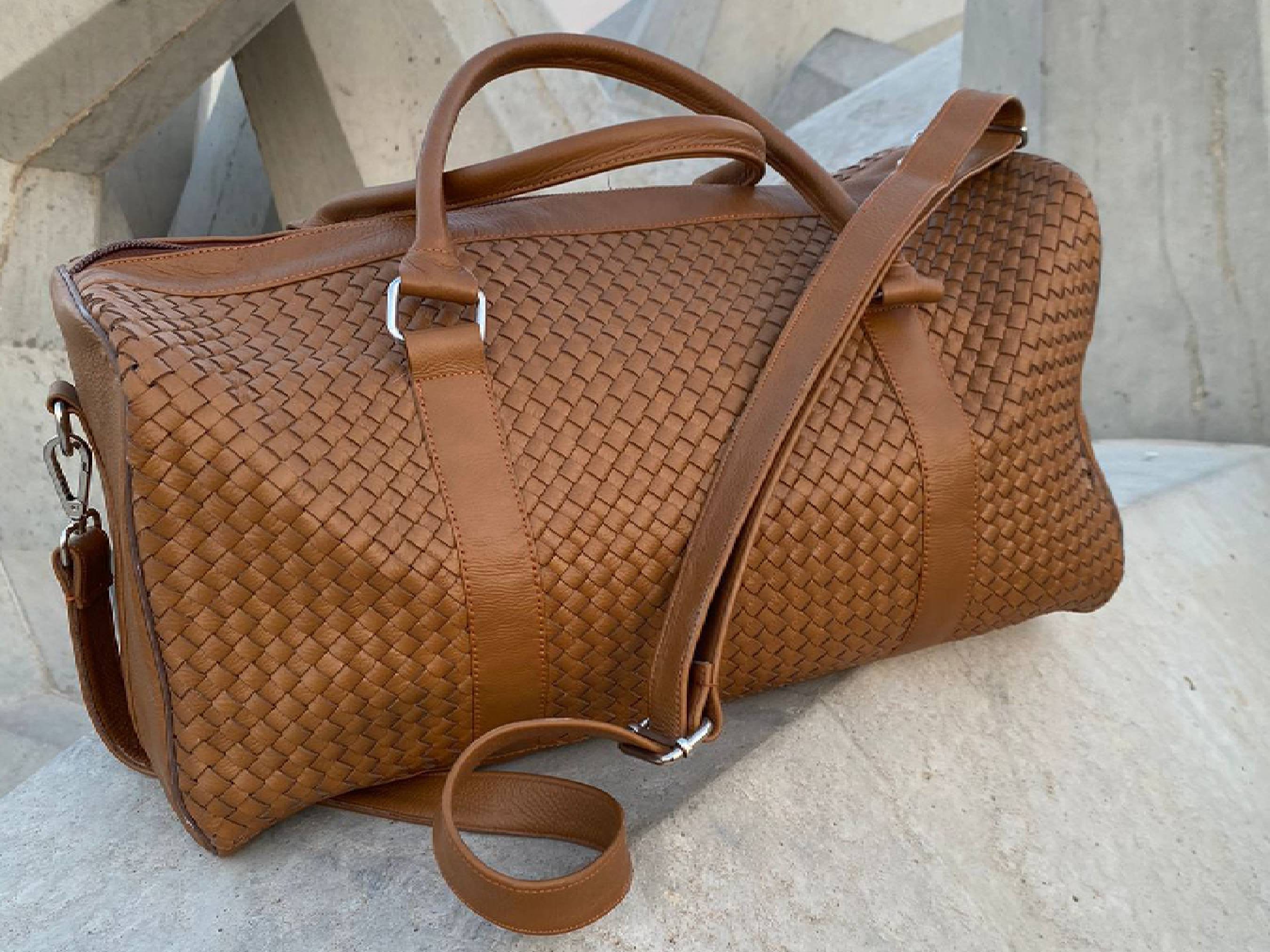 Leather Duffel Bag Handwoven Luxury Travel Bag Personalized 