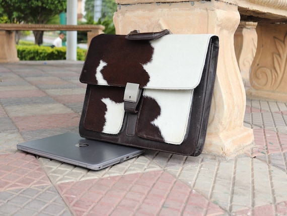 Cowhide Leather Laptop Bag Satchel Briefcase Bag Compact Laptop Bag Portfolio Work Bag Cowhide Hair on Document Carrier Messenger Bag Etsy Ireland