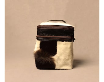 Handmade Cowhide Makeup Bag - Women's Cosmetic Bag - Cowhide Toiletry Bag - Vanity Box - Bridal Party Gifts - Gift for Her - Birthday Gift
