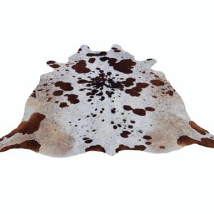 Brown and White Cowhide Rug-Brazillian Cowhide-Hair on Hide for Rustic Home Decor-Western Cowhide Decor-Large Floor Area Rug for Living Room