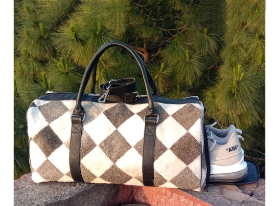 Cowhide Duffle Bag with Shoes Compartment -24inch Duffle Bag for Women/Men-Travel Duffle Bag for Luggage-Weekender Duffle for Gym-Ideal Gift