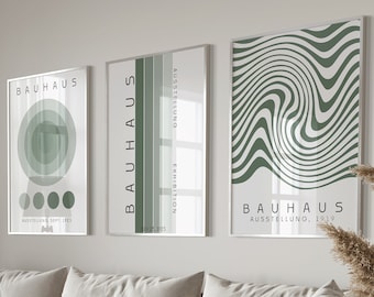 Bauhaus Print, Sage Green Wall Art, Set Of 3 Art Prints, Exhibition Poster, Bauhaus Poster | BAU037