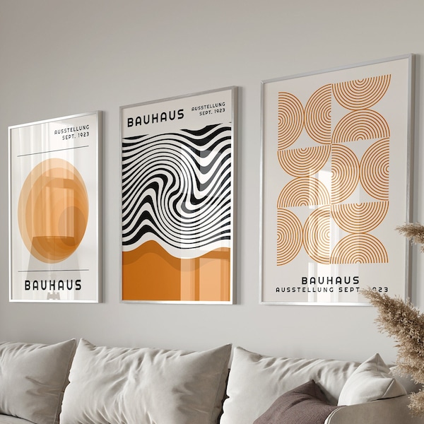 Bauhaus Print, Bauhaus Wand Kunst 3 Teiliges Set, Gebrannte Orange Prints, Bauhaus Poster | BAU002