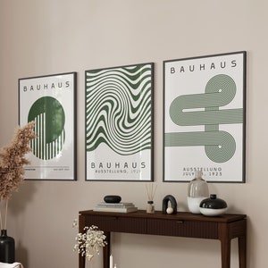 Bauhaus Print, Sage Green Wall Art, Set Of 3 Art Prints, Exhibition Poster, Bauhaus Poster | BAU030