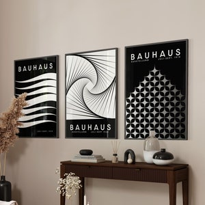 Schwarze Bauhaus Print, Bauhaus Wand Kunst 3 Stück, Ausstellungsposter, Bauhaus Poster | BAU004