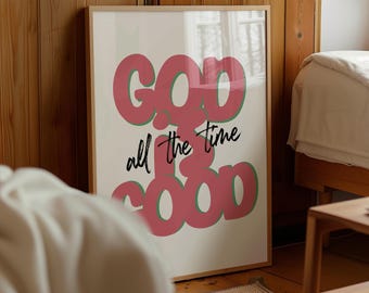 God Is Good Retro Christian Wall Art: Teen Girl Bedroom Decor (Digital Download)