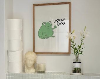 Funny Frog Bathroom Print, Quirky Toilet Decor, Looking Good Poster (Digital Download)