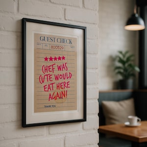 Chef Was Cute Would Eat Here Again Wall Art, wydruk rachunku gościa, recenzja jedzenia, sztuka kuchenna, sztuka ścienna do kuchni, sztuka wózka barowego