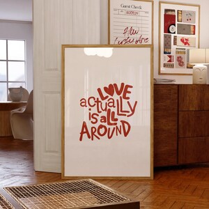 Love quote print, Red Typography Art, Retro Love Print, Red Heart Print, Hand Drawn Quotes, Trendy Dorm Decor, Y2K Apartment Art, Aesthetic Art Print, i love you print, Love actually is all, valentine's print, gift for girlfriend, housewarming gifts