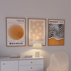 Bauhaus Print Set 3 Piece Wall Art, Bauhaus Wall Art, Orange Bauhaus Art, Wall Art Boho Set, Bauhaus Gallery, Bauhaus Digital