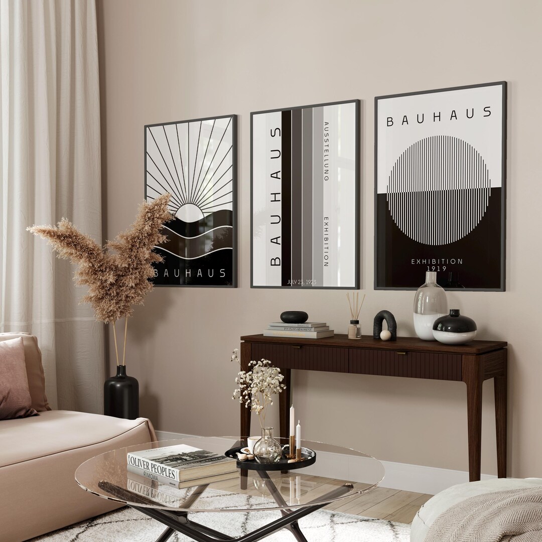 Bauhaus Black & White Wall Art 3 Piece Set Prints | Bauhaus Abstract ...