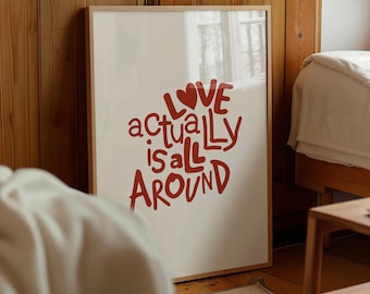 Love Actually Print: Red Typography, Y2K Apartment Decor (Digital Download)