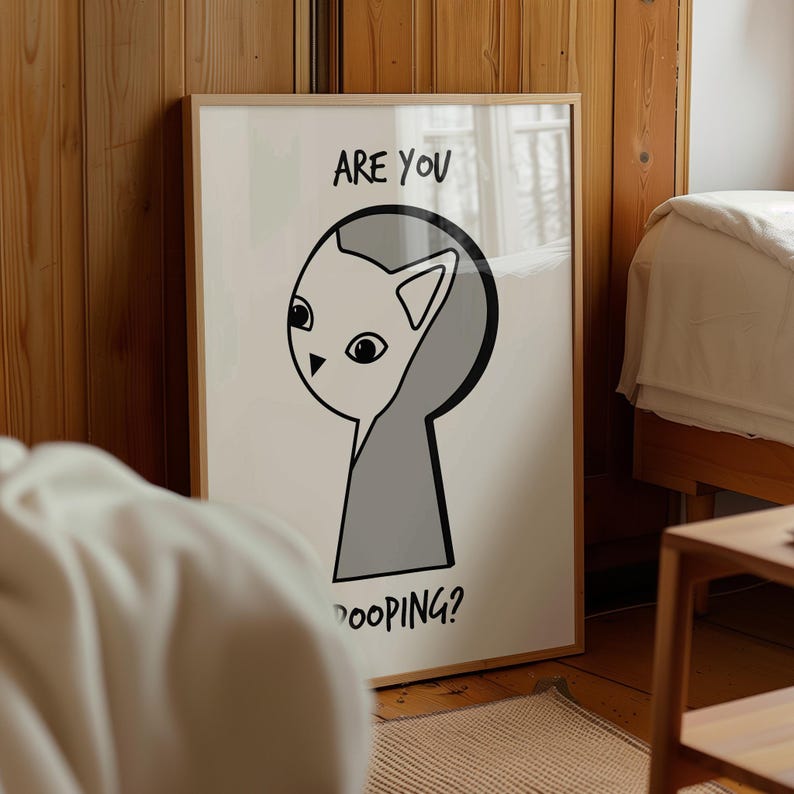 Funny Cat Bathroom Print: 'Are You Pooping?' Art Deco Poster (Digital Download) image 2